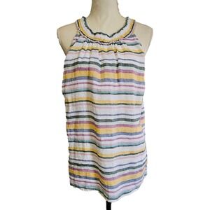Talbots 100% Linen Rainbow Striped Smock Neck Tank Top Size XL
